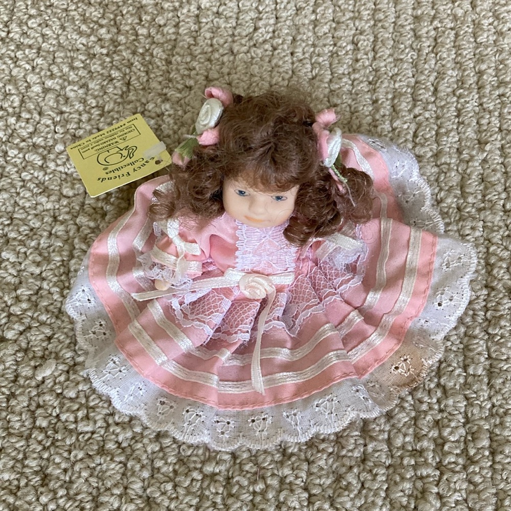 NEW Vintage 1990s Fancy Friends Collectibles Porcelain Doll Pink Dress NWT